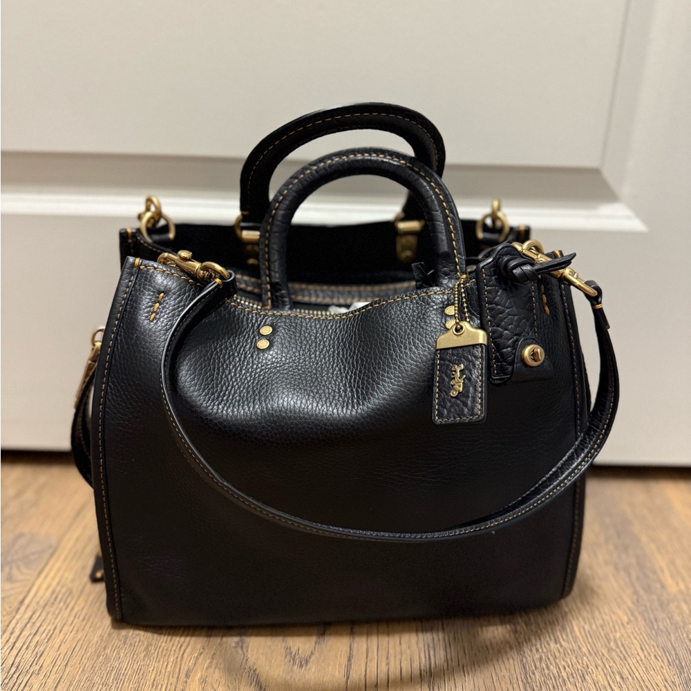 Coach Rogue Black and Gold Satchel Bag